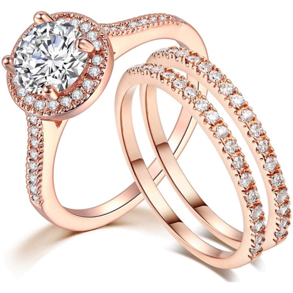 NWT Rose Gold Engagement Ring and Anniversary Band